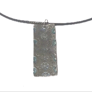 Handstamped pewter snowflake leather necklace‎